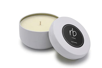 Rosbas Candle, Fraser Fir Scented, Natural Soy Wax, White Metallic Tin, 6 oz, Cotton Wick, Long Burn Time