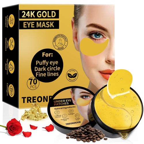 Luxury 24K Gold Hydrogel Eye Patches for Dark Circles and Eye Bags Treatment - 70 Count Jar