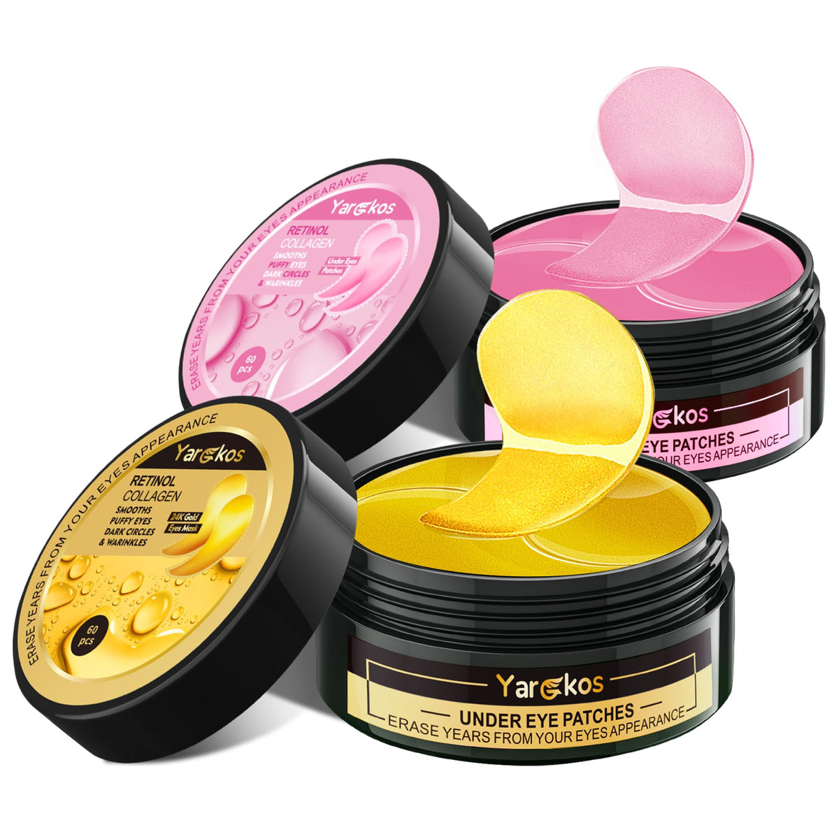 A premium 2-pack set featuring 24K Gold and Pink collagen under-eye patches for luxury anti-aging and brightening treatment.