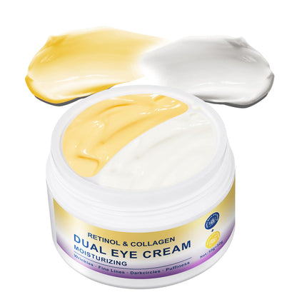 2in1 Dual Eye Cream container, highlighting the potent mix of Retinol and Yerba Mate for comprehensive anti-aging eye care.