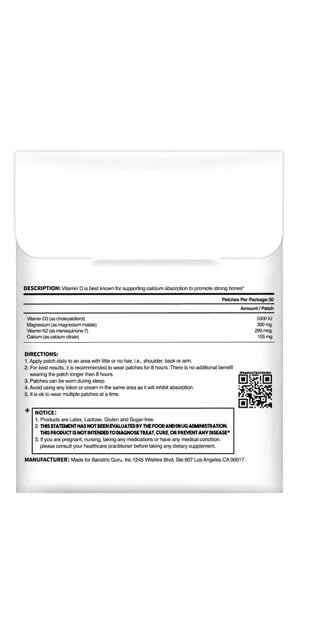 Bariatric Guru VitaBoost Supplement Patch — Vitamin D3, K2, Magnesium & Calcium Citrate Transdermal Topical Patch for Bone, Muscle & Immune Support — 30 Patches Bariatric GuruBuy Supplements Australia