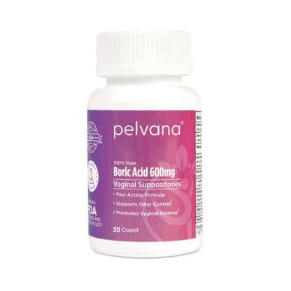 Pelvana Boric Acid Suppositories for Women 30 - for Vaginal pH Balance, Odor Control, Itching, & Discharge