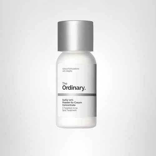 The Ordinary Sulfur 10% Powder-to-Cream Acne Spot Treatment Concentrate, Reduces Pimple Size and Zit Redness, 0.18 Oz
