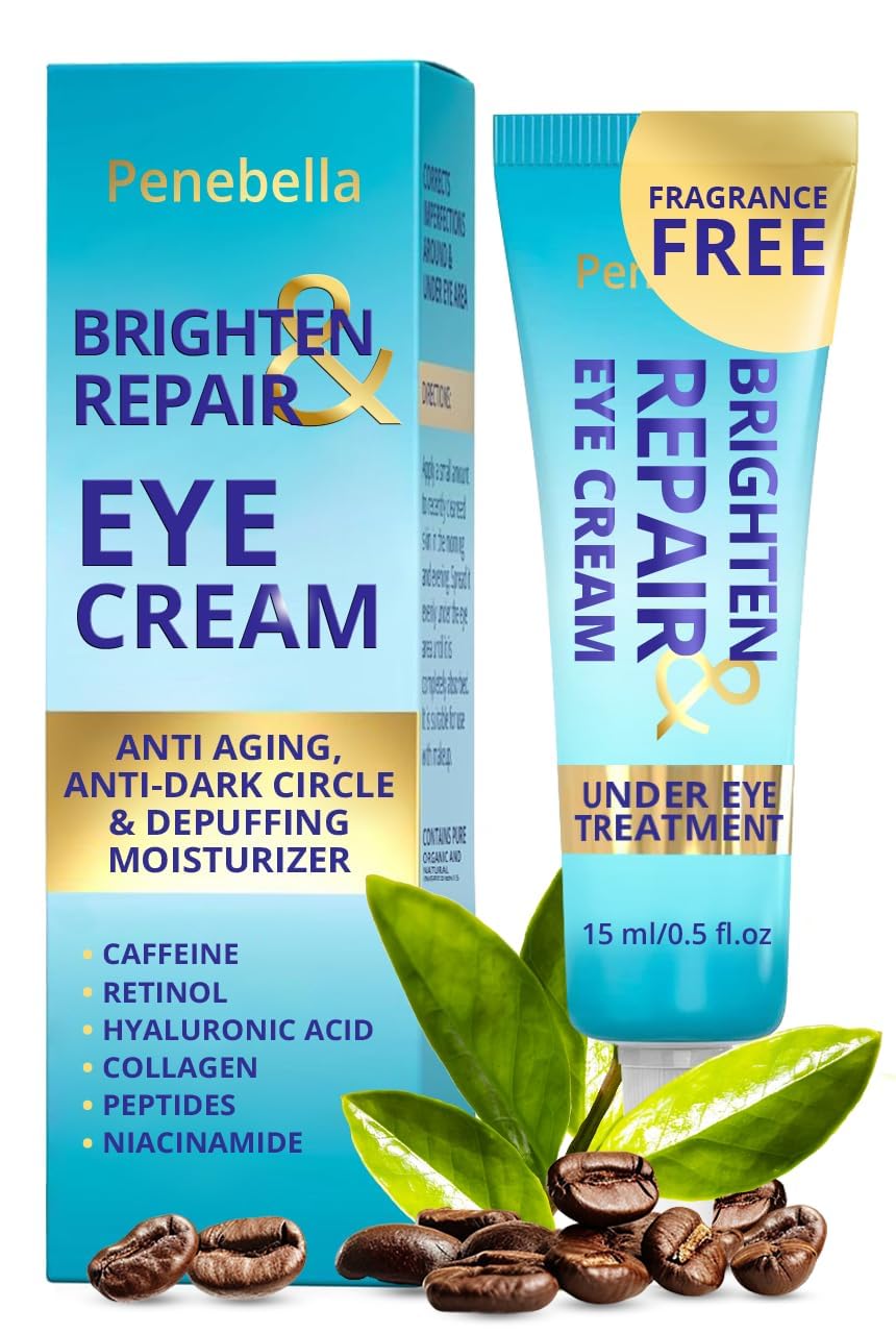 Close-up of the 4-in-1 Under Eye Brightener showing its creamy texture, formulated with 5% Caffeine and Retinol for dark circle removal.