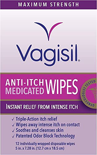 Vagisil Anti-Itch Medicated Wipes, Maximum Strength 12 ea (Pack of 6)