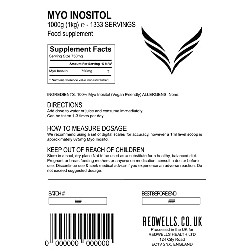 Myo Inositol Powder REDWELLS PCOS & Fertility GMO Free Vegan - 1kg Pack