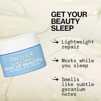 Pacifica Wake Up Beautiful Retinoid Eye Cream - Anti-Aging Night Treatment with Melatonin & Mushrooms for Dark Circles (0.5 fl. oz)