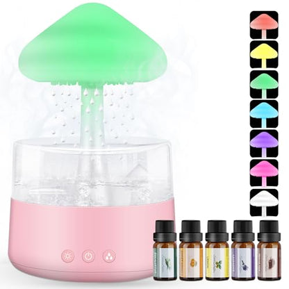 Rain Cloud Humidifier Water Drip with 5 Essential Oils, Cloud Diffuser with 7 Changing Colors Night Lights