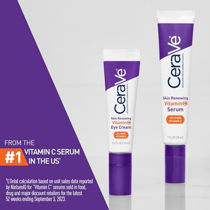 CeraVe Skin Renewing Vitamin C Eye Cream (0.5 Fl. Oz) - Brightening Eye Cream with Caffeine, Hyaluronic Acid & 3 Essential Ceramides