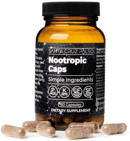 Santa Cruz Paleo Nootropic Capsules - Lions Mane, Alpha GPC, Panax Ginseng & Ginkgo Biloba for Focus, Memory, Mental Clarity & Energy - Keto, Paleo, Gluten Free Brain Supplement, 60 Caps
