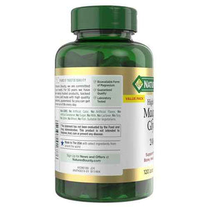 Nature’s Bounty High Absorption Magnesium Glycinate 240 mg for Supporting Muscle Relaxation and Bone, Heart & Nerve Health - Non-GMO, Gluten-Free, Vegetarian, 120 Count/60 Servings