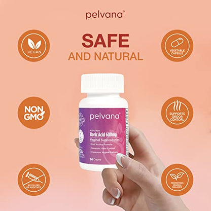 Pelvana Boric Acid Suppositories for Women 30 - for Vaginal pH Balance, Odor Control, Itching, & Discharge