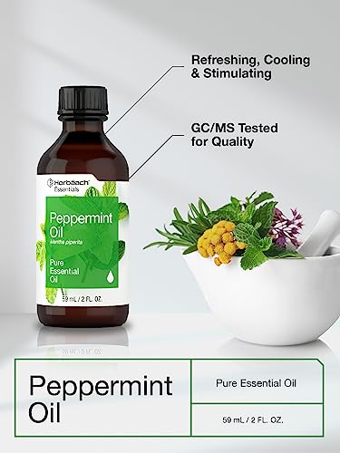 Horbaach Peppermint Oil | 2 fl oz | Pure Essential Spray | for Massage, Bath & Diffusers | Non-GMO