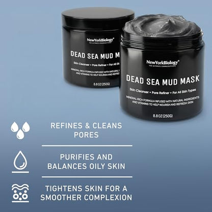 New York Biology Dead Sea Mud Mask for Face and Body - Spa Quality Pore Refiner for Oily Skin - Natural Skincare for Women & Men