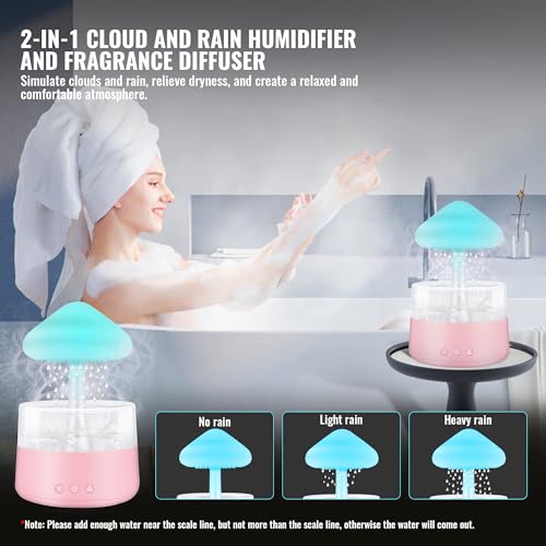 Rain Cloud Humidifier Water Drip with 5 Essential Oils, Cloud Diffuser with 7 Changing Colors Night Lights