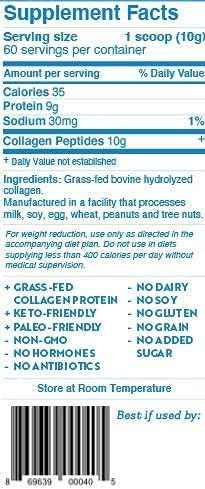 Dr. Kellyann Unflavored Collagen Peptides Powder (60 Servings) - Grass-Fed, Keto & Paleo-Friendly, Non-GMO, Gluten-Free, 1 Pack