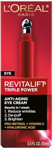L'Oreal Paris Revitalift Triple Power Eye Cream (0.5 fl oz) – Anti-Aging Treatment with Pro-Retinol, Vitamin C & Hyaluronic Acid