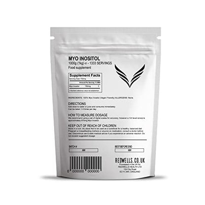 Myo Inositol Powder REDWELLS PCOS & Fertility GMO Free Vegan - 1kg Pack