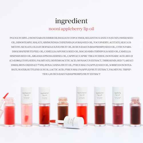 NOONI Korean Lip Oil - Appleberry - Long-Lasting, Moisturizing, Plumping, Revitalizing for Dry Lips, Waterproof, No Peel Off, Hydrating, Nourishing Crystal Clear, Stocking Stuffers, 0.12 FL Oz