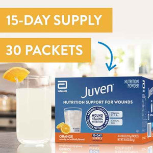 Juven Therapeutic Nutrition Drink Powder Including Collagen Peptides, Amino Acids, and HMB for Wound Healing Support, Orange, 30 Packets