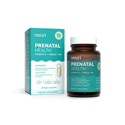 Nouri Prenatal Health Probiotic and Omega Capsules, Prenatal Probiotics for Women, Aids Digestion