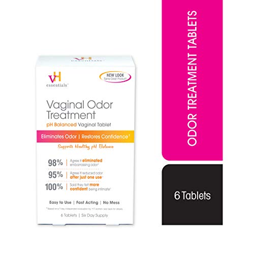 vH essentials Vaginal Odor Treatment - pH Balanced Vaginal Suppositories - 6 Tablets With Applicator, White