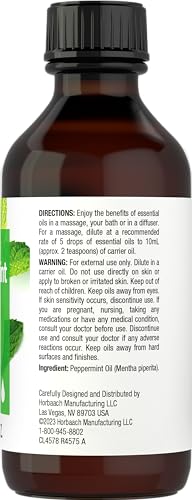 Horbaach Peppermint Oil | 2 fl oz | Pure Essential Spray | for Massage, Bath & Diffusers | Non-GMO