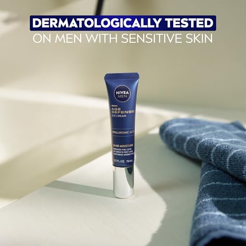 NIVEA MEN Age Defense Eye Cream (0.5 Fl Oz) - 24H Hydrating Under Eye Cream with Hyaluronic Acid for Wrinkles & Dark Circles
