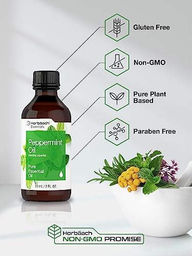 Horbaach Peppermint Oil | 2 fl oz | Pure Essential Spray | for Massage, Bath & Diffusers | Non-GMO