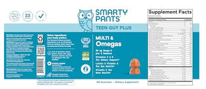 SmartyPants Teen Guy Multivitamin Gummies, Omega 3 (DHA/EPA), Vitamin D3, C, Vitamin B12, B6, A, K & Zinc, Folate, Gluten Free, Fruit Flavor, 60 Count (30 Day Supply) SmartyPantsBuy Supplements Australia