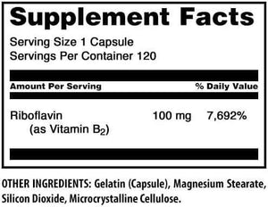 Amazing Formulas Riboflavin (Vitamin B2) Supplement - 100 Mg Per Serving - 120 Capsules - Non-GMO - Gluten Free - Made in USA
