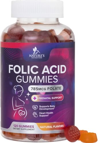 Folic Acid Gummies for Women 785 mcg, Essential Prenatal Vitamins for Mom & Baby, Vegan Folic Acid