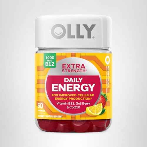 OLLY Extra Strength Daily Energy Gummy, Caffeine Free, 1000mcg Vitamin B12, CoQ10, Goji Berry, Adult Chewable Supplement