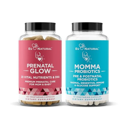 Natural Prenatal Bundle – Glow Prenatal Multivitamin – Momma Probiotics for Mom & Baby