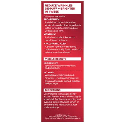 L'Oreal Paris Revitalift Triple Power Eye Cream (0.5 fl oz) – Anti-Aging Treatment with Pro-Retinol, Vitamin C & Hyaluronic Acid