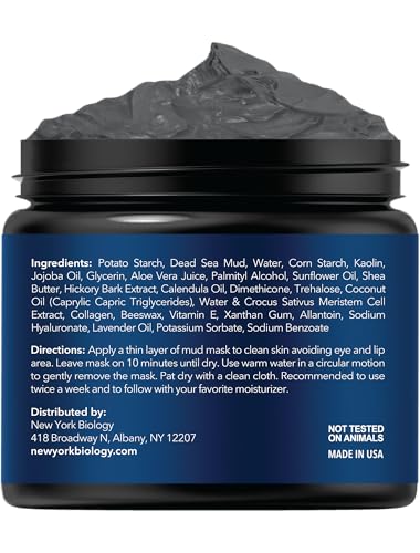 New York Biology Dead Sea Mud Mask for Face, Body - with Stem Cell and Collagen - Spa Quality Pore Refiner for Oily Skin