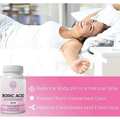 Magic V Steam Boric Acid Suppositories 600 MG 30 Count Optimal PH Support Made in The USA