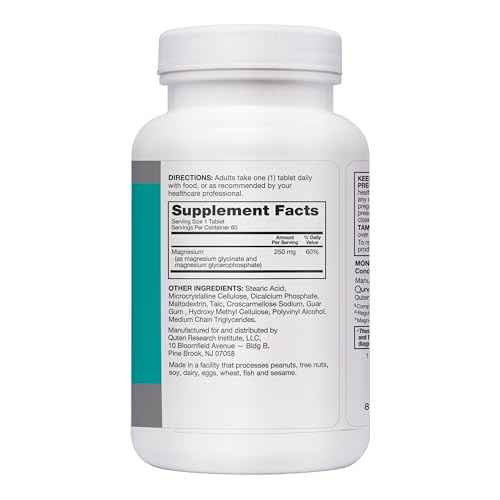 Qunol Magnesium Glycinate Complex, Gentle on Stomach, 250mg One Pill Dose, Superior-Absorption Magnesium, Nerve, Bone and Muscle Health Supplement, 60 Count (Pack of 1) QunolBuy Supplements Australia