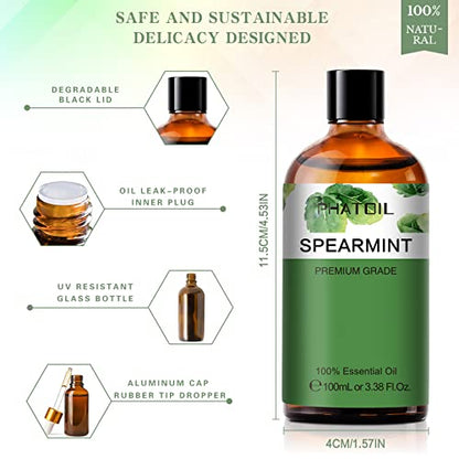 PHATOIL Spearmint Essential Oil 100ML, Pure Premium Grade Spearmint Essential Oils