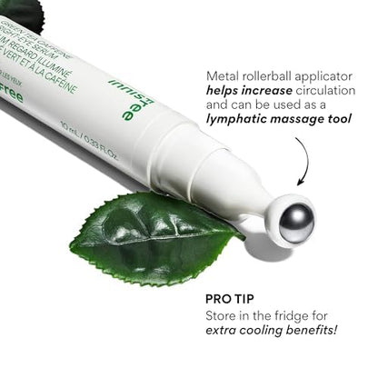 innisfree Green Tea Caffeine Depuffing Eye Serum (10ml) - Cooling Roll-On with Niacinamide for Brightening & Hydration