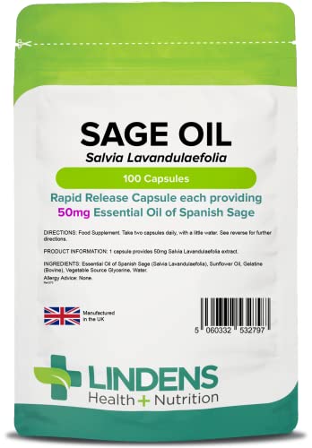 Essential Oil of Sage 100 Caps, Hot Flushes, Menopause
