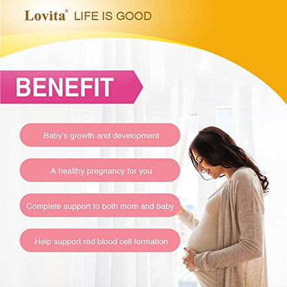 Lovita Prenatal Vitamins with Iron 27 mg, Folic Acid 800mcg & Calcium, Vegan Prenatal Vitamins