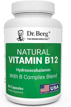 Dr. Berg Natural Vitamin B12 1000 mcg (Hydroxocobalamin) 60 Capsules - Energy, Brain & Nervous System Support* - w/B-Complex + Magnesium - 4X Lab Tested, GMO-Free, No Fillers
