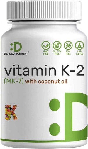 DEAL SUPPLEMENT Vitamin K2 MK-7 200mcg Per Serving, 240 Coconut Oil Softgels - Easily Absorbed Menaquinone-7 Form - Bone, Joint, & Immune Support - Non-GMO