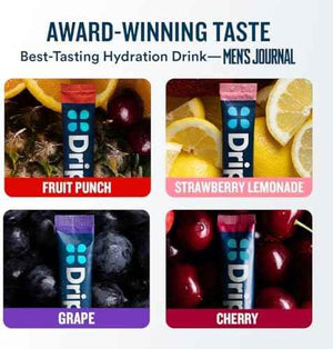 DripDrop Hydration Bold & Juicy Variety Bundle Electrolyte Packets, 64 Ct - Grape, Fruit Punch, Strawberry Lemonade, Cherry, Watermelon, Berry, Lemon, Orange; Single Serve Powder Drink Mix