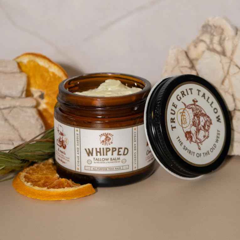 True Grit Beef Tallow for Skin - All-Purpose Moisturizer with Bison Tallow - Cigar and Saddle Scent - John Wayne Inspired Whipped Tallow Balm, Pack of 3
