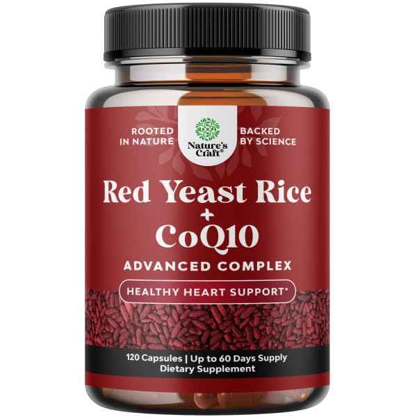 Natures Craft Red Yeast Rice with CoQ10 Supplement - Advanced Healthy Heart & Healthy Cholesterol Levels Formula for Men & Women - Red Yeast Rice Capsules with 1200 mg