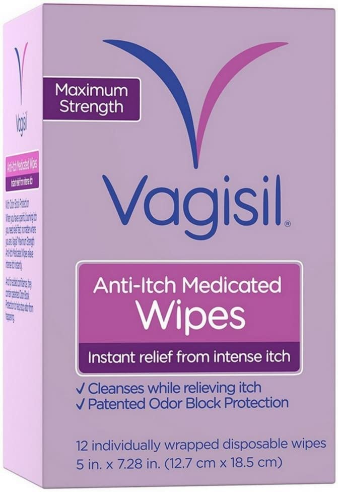 Vagisil Anti-Itch Medicated Wipes, Maximum Strength 12 ea (Pack of 9)