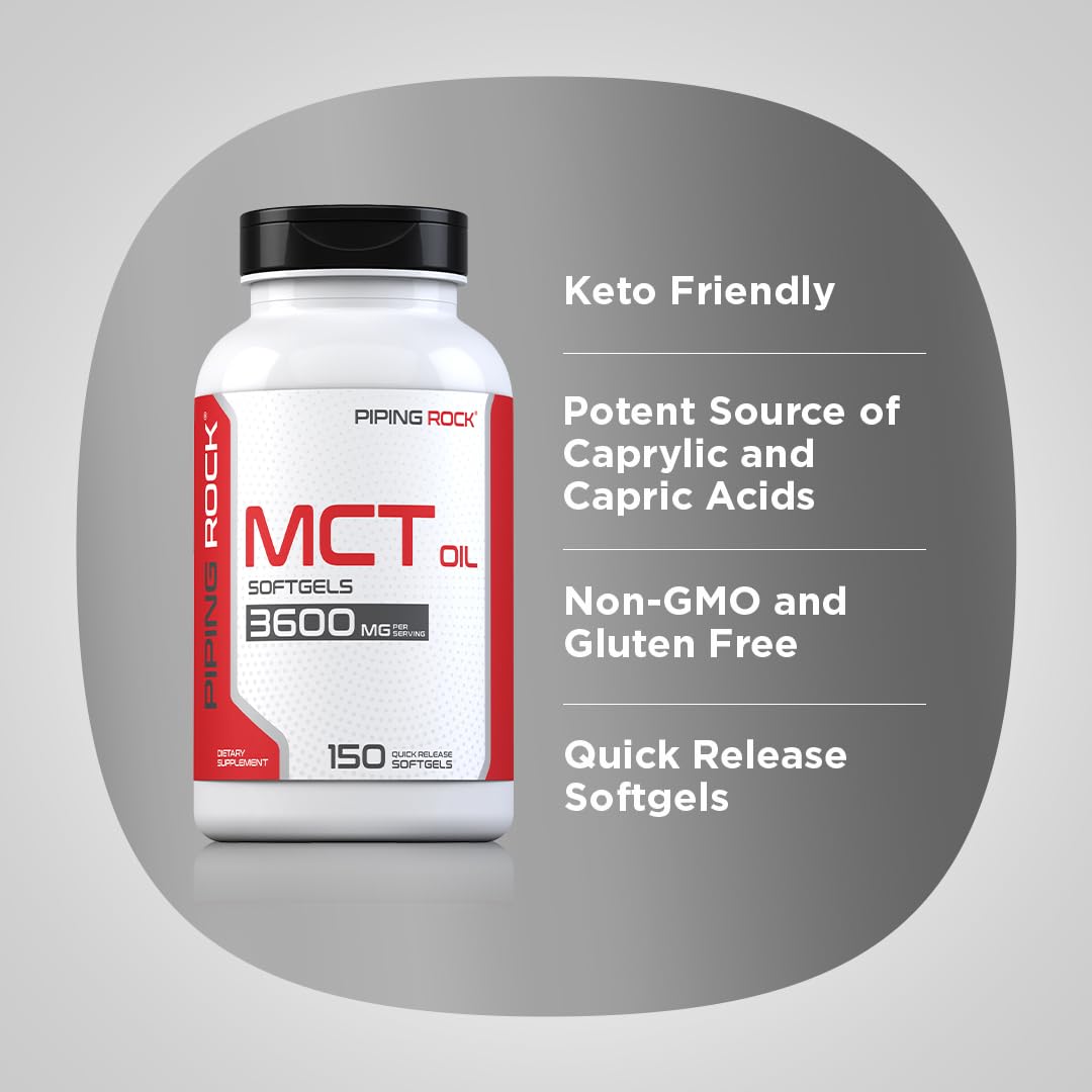 Piping Rock MCT Oil Softgel Capsules 3600mg | 150 Pills