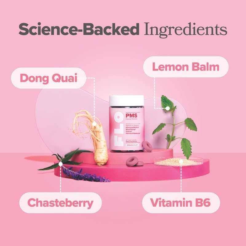 FLO PMS Gummies for Breakouts, Bloating, Cramps, & Mood - 30-Day Supply